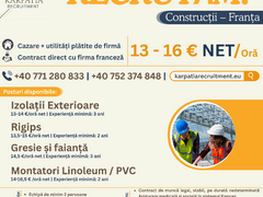 Muncitori constructii Franta, cazare gratuita, 2.300-3.000 eur net/luna